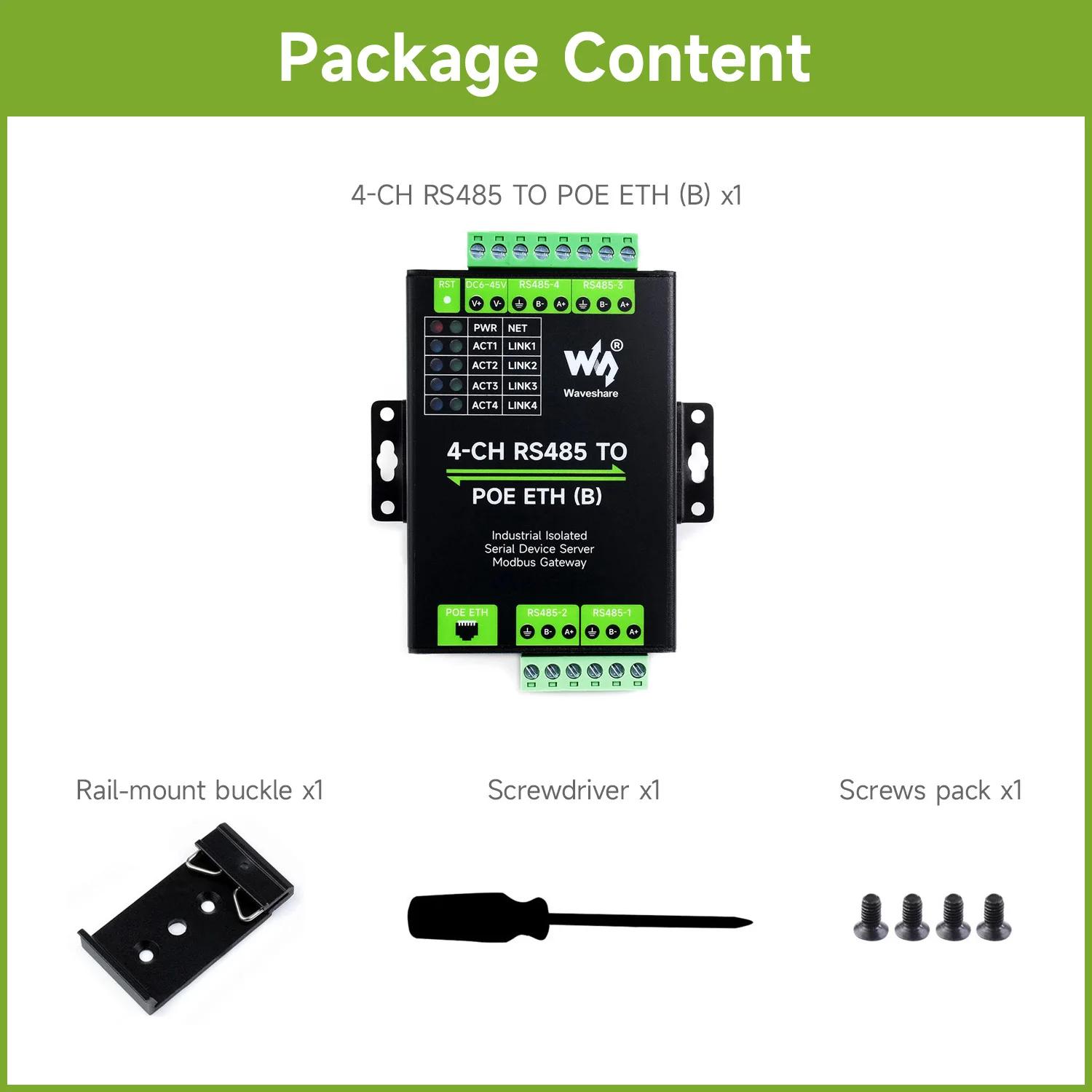 Waveshare ̴  ,  Ʈ  , 4 ä RS485  ۵, 4-Ch RS485-RJ45